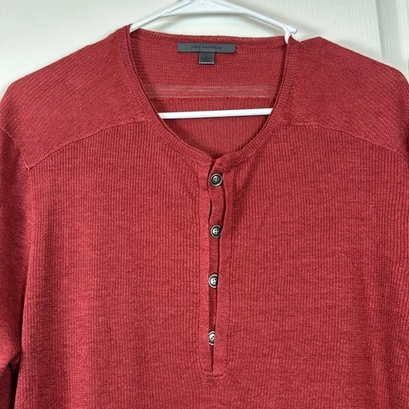 John Varvatos 100% Linen Red Henley Light Sweater Long Sleeve Shirt Large #0031